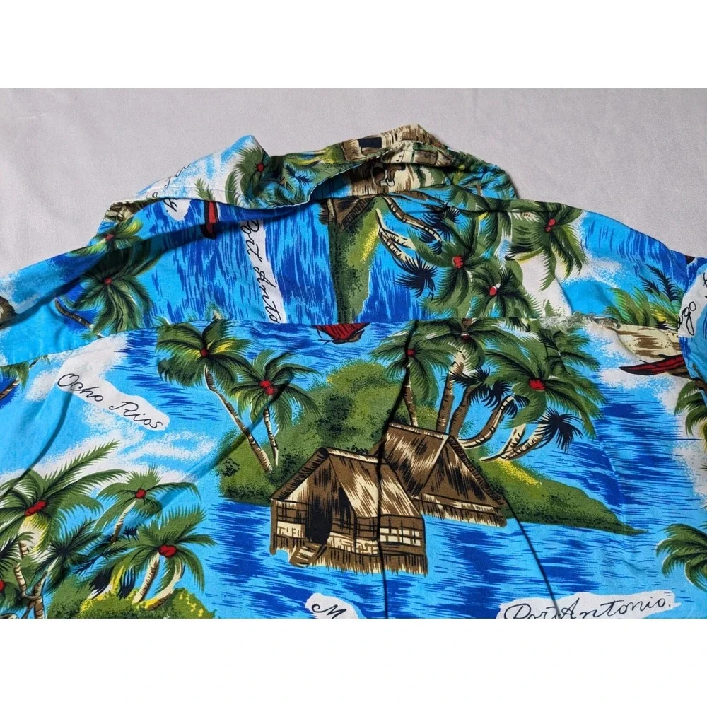 VTG NATIONAL SPORT SHIRTS MANHATTAN Men Large Blue‎ Tropical Jamaican Camp Shirt